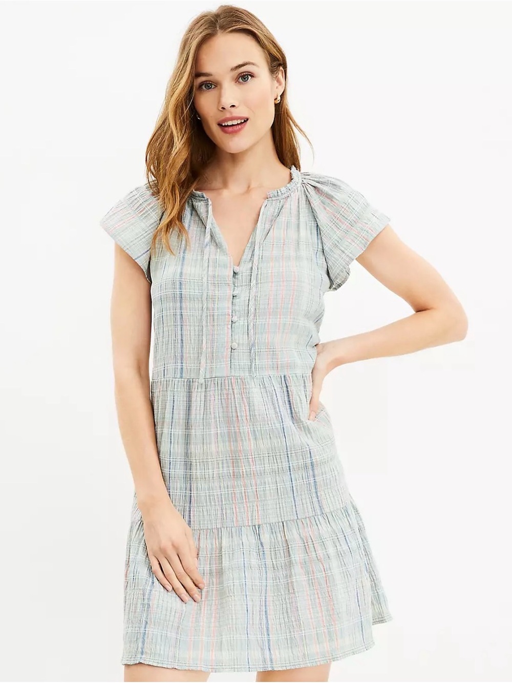 LOFT Pastel Striped Gauze Top in Blue and Pink